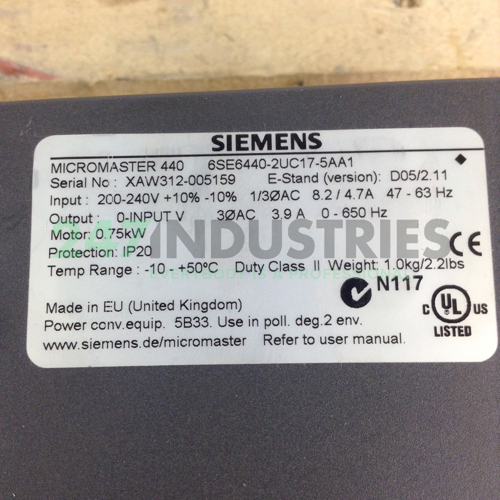 6SE6440-2UC17-5AA1 Siemens Image 2