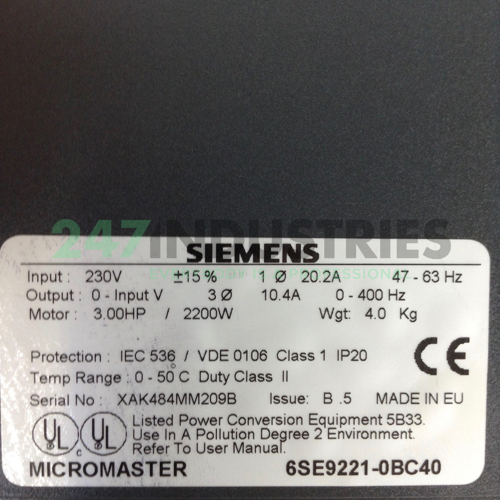6SE9221-0BC40 Siemens Image 2