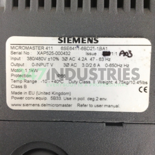 6SE6411-6BD21-1BA1 Siemens Image 2
