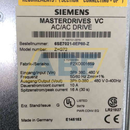 6SE7021-0EP60-Z G72 Siemens